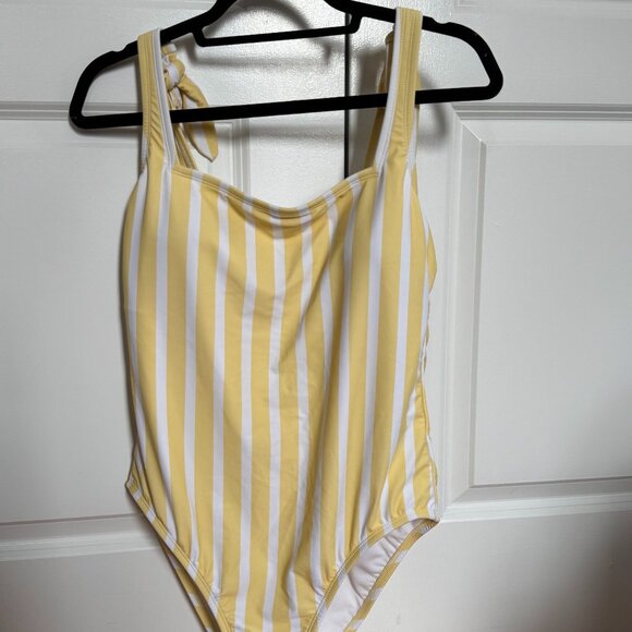 Yellow Striped One Piece Bathing Suit - Picture 1 of 4